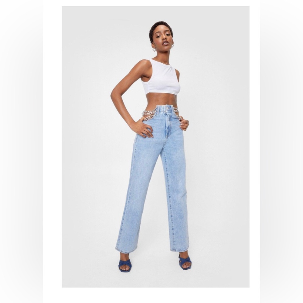 Chain Detail High Waisted Straight Leg Jeans, size M